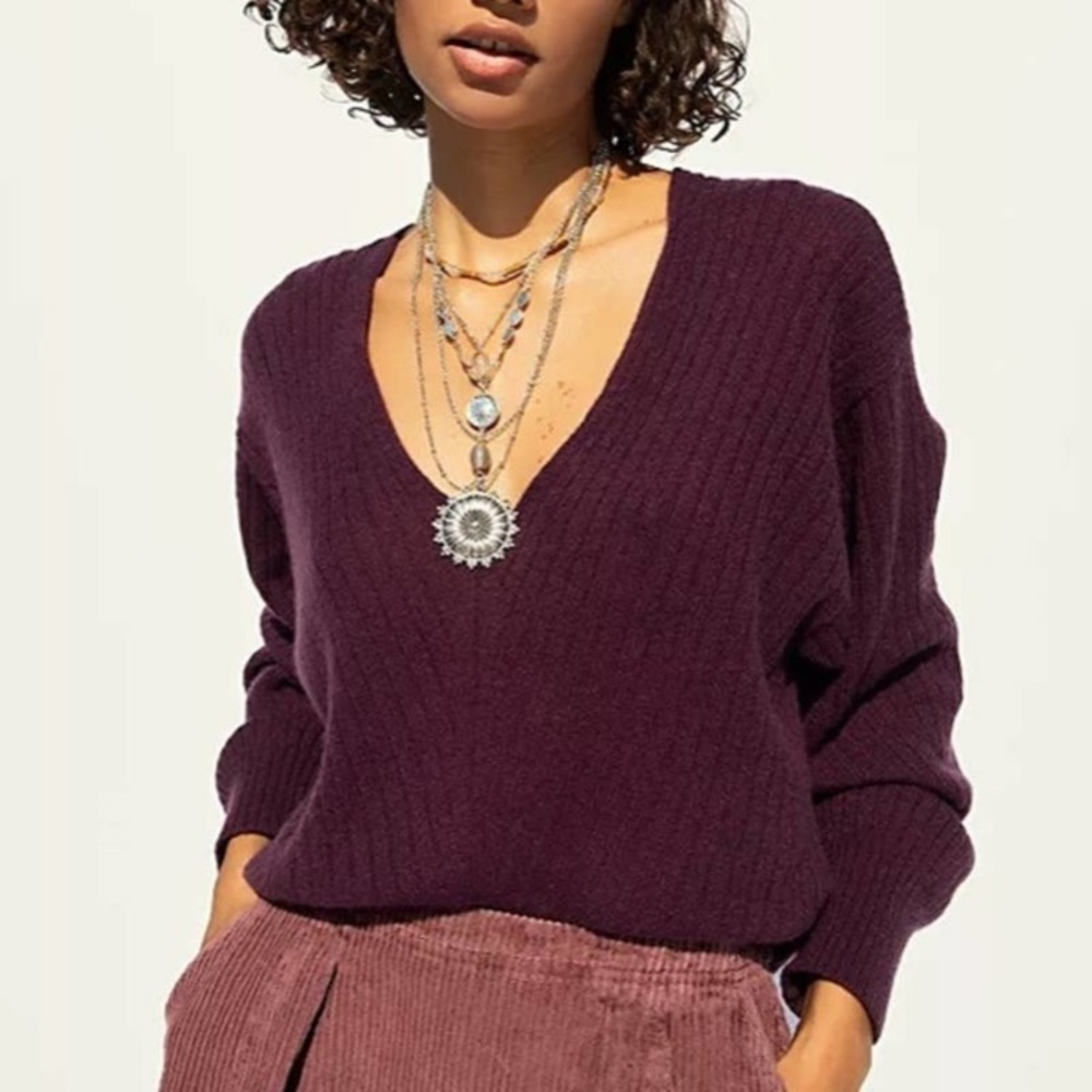 Free People cashmere Elias Purple V-Neck Sweater